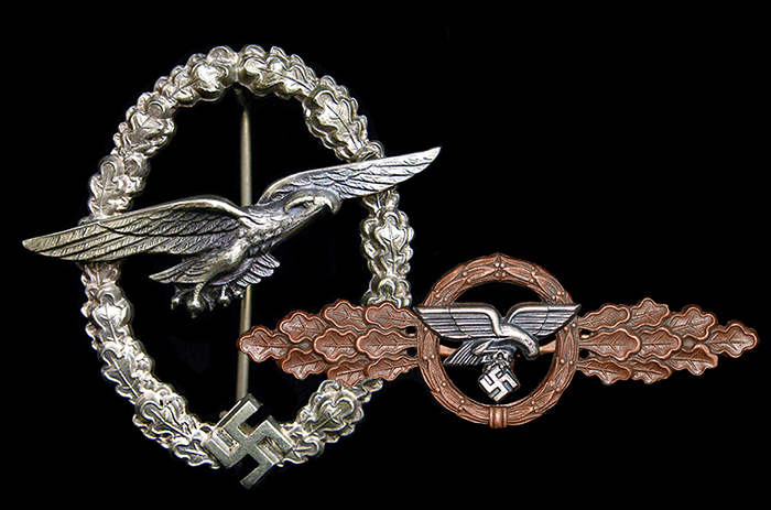 Glider pilot's badge (BSW) together with the bronze flight clasp for transport and glider squadrons